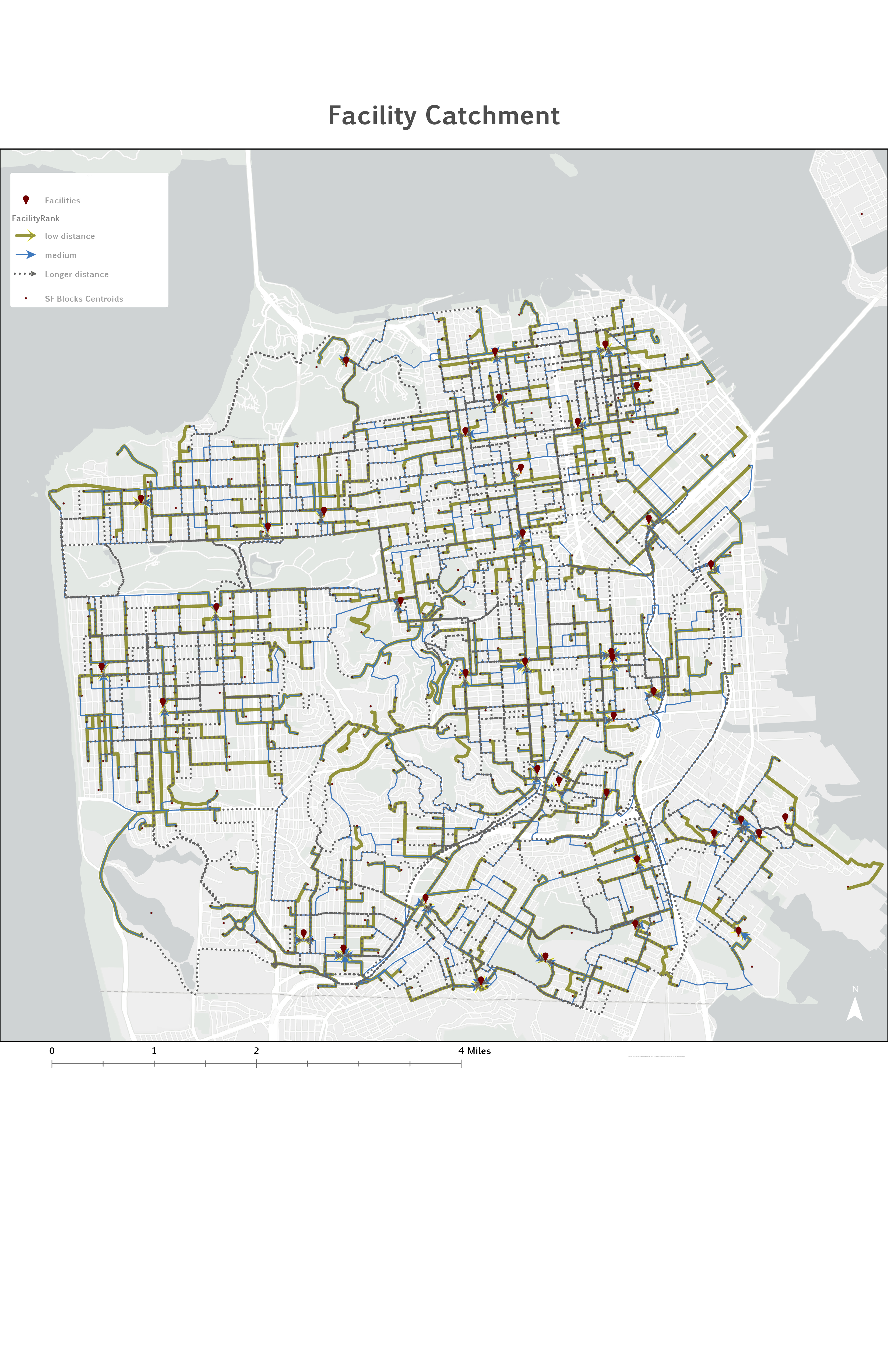 Facility Catchment — Routes by Distance Rank